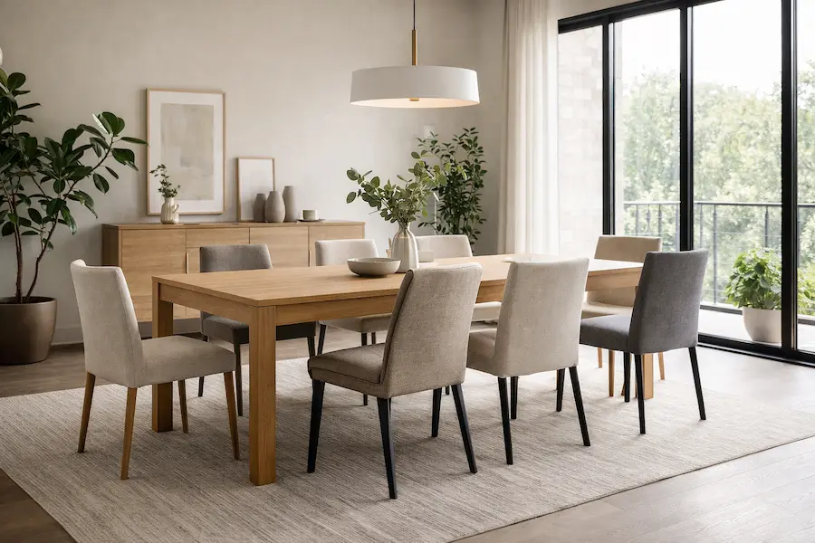 combinar mesa y sillas de comedor modernas en un comedor elegante y equilibrado